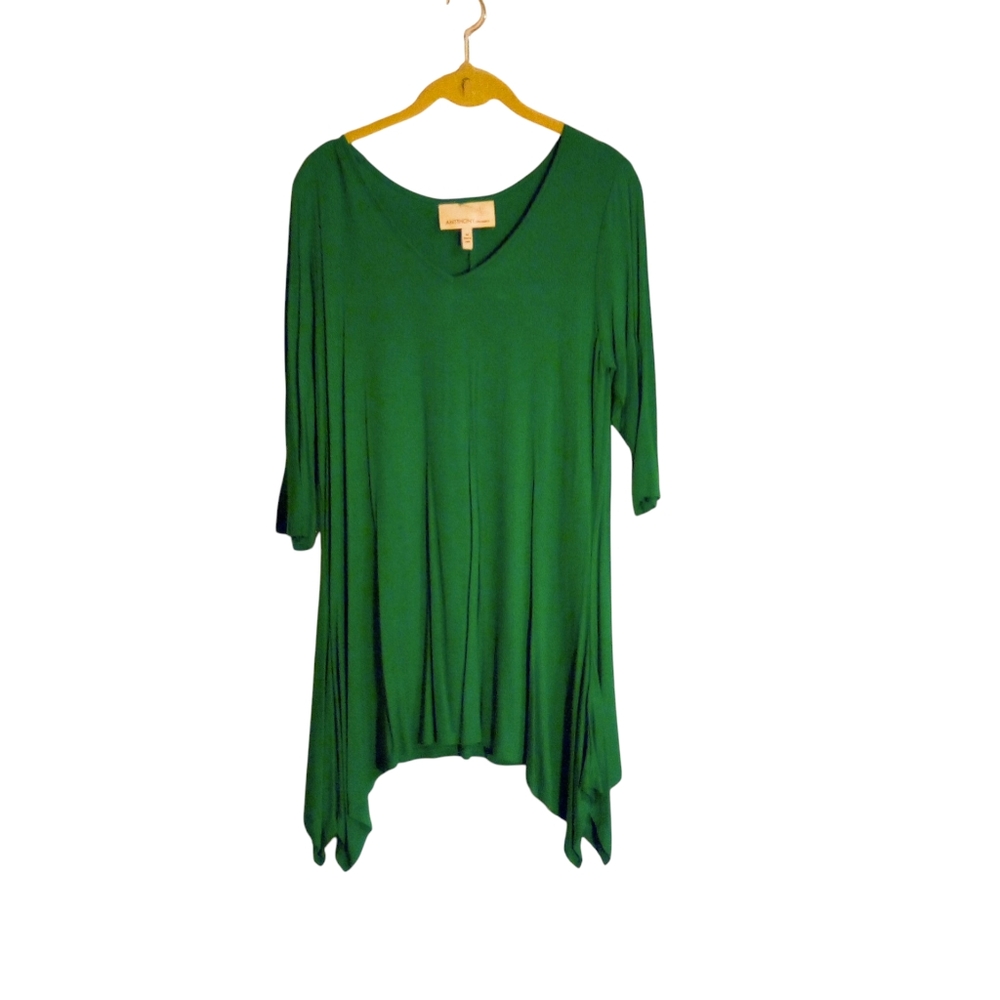 ANTTHONY Originals Top Medium Green Minimalist Stretch Pullover Sharkbite Hem